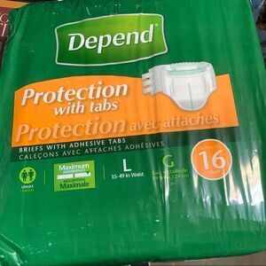 Depends Protection Tabs Adult Diaper Briefs Unisex Large (waist 35”- 49” New